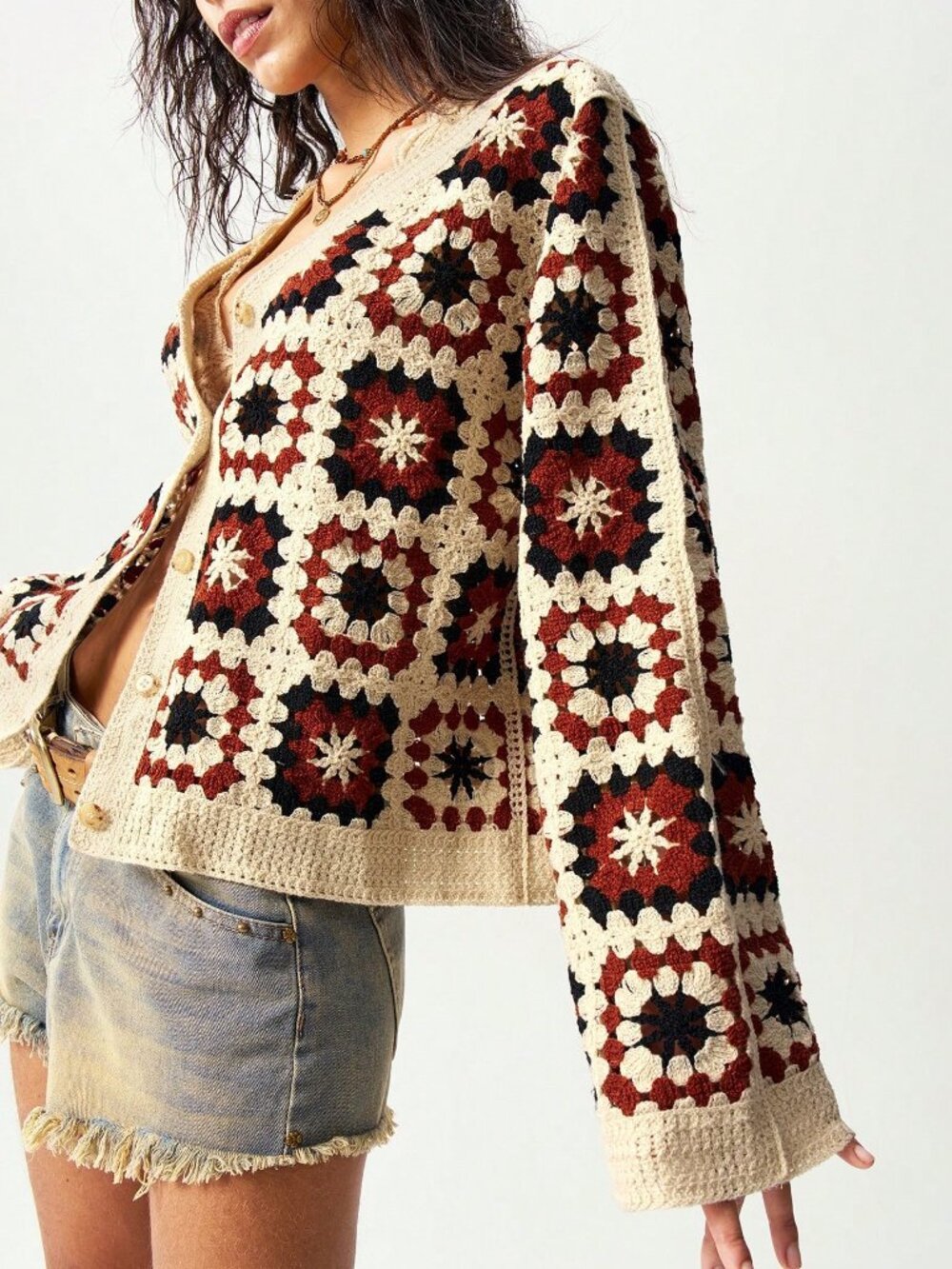 Multicolor Casual Women's Allover Print Front Button Long Sleeve Cardigan